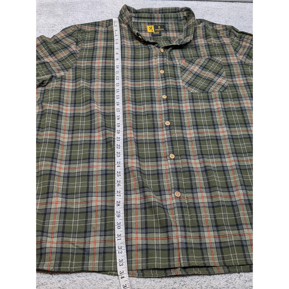 Browning Mens 3XL Green Plaid Flannel Shirt Long Sleeve Outdoor Button Up ~58" - Picture 10 of 16